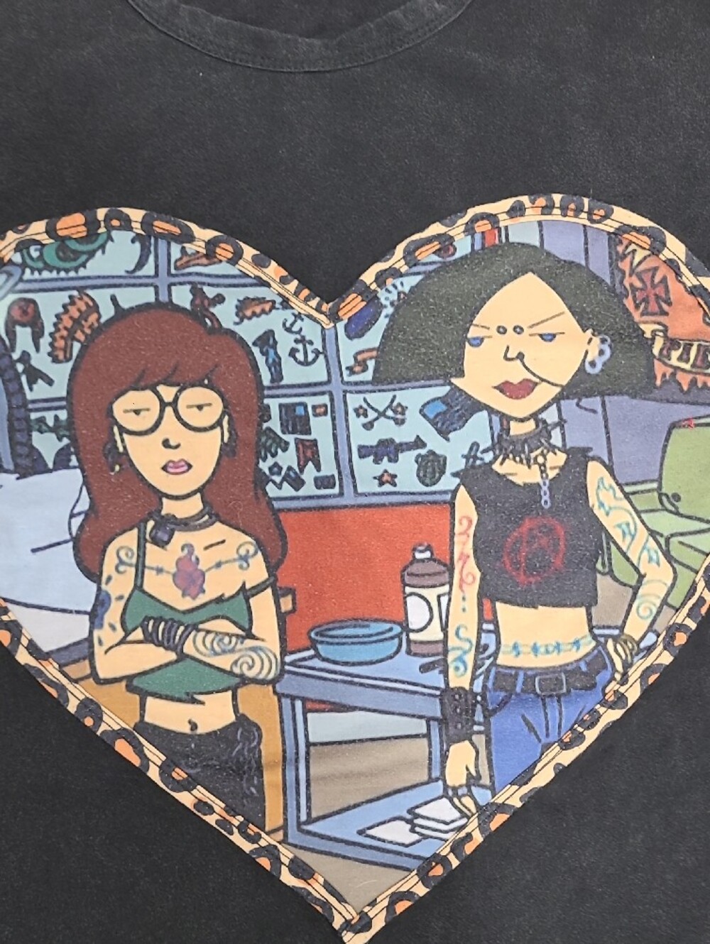 Dolls Kill Black Tee with Cartoon Heart Graphic - Picture 2 of 6